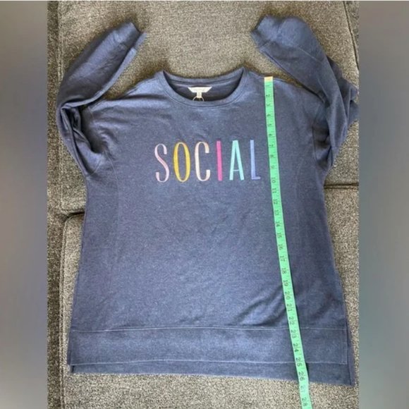 NWT Wildfox Navy Blue Heather Social Statement Embroidered Sweatshirt - Picture 7 of 7